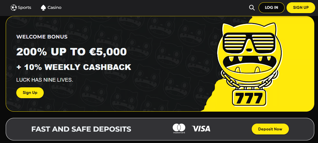 Cat Spins Casino Startseite mit Spielauswahl